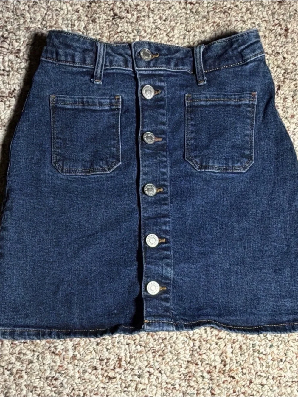 H&M Dark Blue Denim Skirt with Contrast Stitching